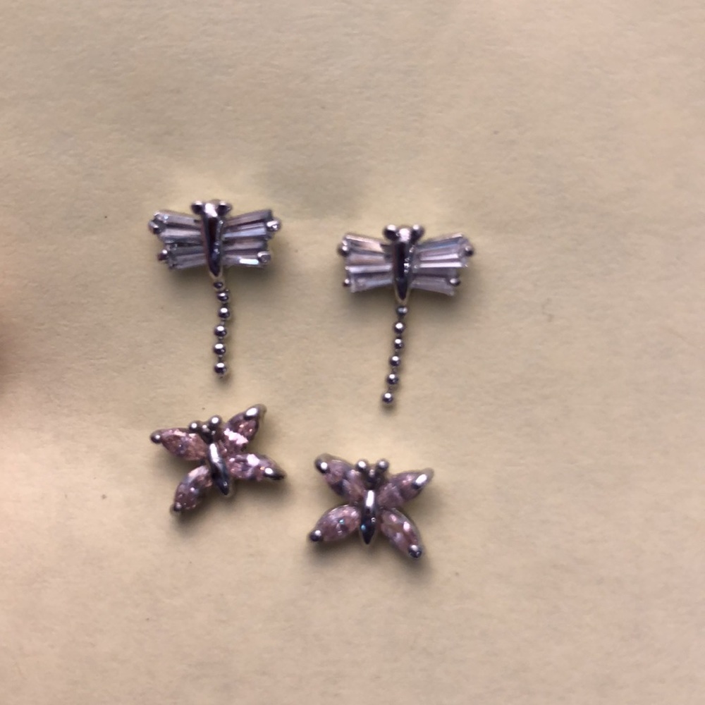 Two Pairs of Earrings: Dragonfly and Butterfly